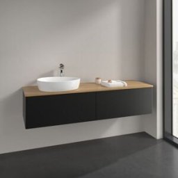 Villeroy und Boch Meuble sous-vasque Villeroy et Boch Antao L37011PD 160x36x50cm, plan vasque couleur chêne miel, laqué noir mat