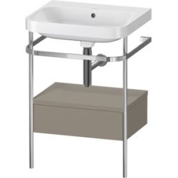 Combinaison lavabo pour meuble Duravit Happy D.2 Plus HP4840N9292 57,5 x 49 cm, sans trou pour robinetterie, finition satinée gris pierre, avec console en métal