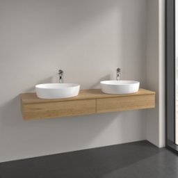 Villeroy und Boch Villeroy et Boch Antao meuble sous-vasque L17051HN 160x19x50cm, trou pour robinetterie, plaque de lavabo couleur chêne miel, chêne miel, avec éclairage