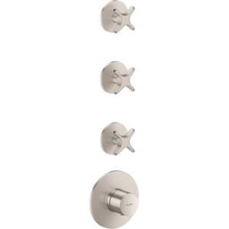Module thermostatique encastré hansgrohe AXOR One 48713800, 3 sorties, avec poignée croisée, finition inox