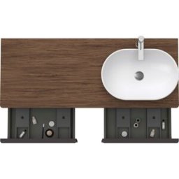 Duravit D-Neo DE4950R2121 140 x 55 cm, Noyer Foncé Décor , suspendu, 801 , console 2000 , vasque à droite