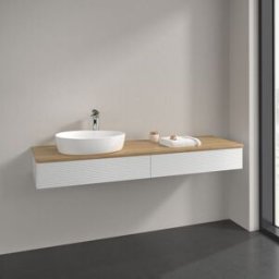 Villeroy und Boch Meuble sous-vasque Villeroy et Boch Antao K15151GF 160x19x50cm, trou pour robinetterie, plan vasque couleur chêne miel, laqué blanc brillant