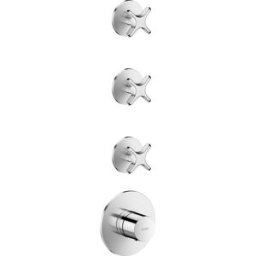 Module thermostatique encastré hansgrohe AXOR One 48713000, 3 sorties, avec poignée croisée, chromé