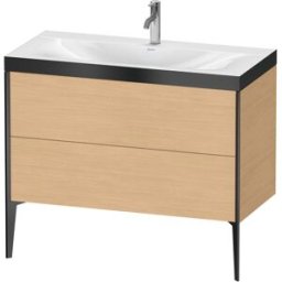 Duravit XViu Table de toilette XV4711OB230P 100x48cm, 2 2000 - out, match3 trou de coulée, noir mat, Cadres P, Eiche natur