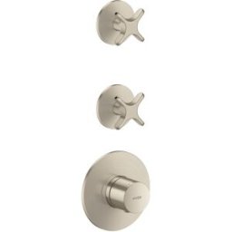 Module thermostatique encastré hansgrohe AXOR One 48712820, 2 sorties, avec poignée croisée, nickel brossé