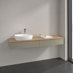 Villeroy und Boch Meuble sous-vasque Villeroy et Boch Antao K15151HK 160x19x50cm, trou pour robinetterie, plan vasque couleur chêne miel, laqué mat gris pierre