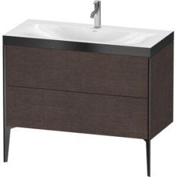 Duravit XViu Table de toilette XV4711OB272P 100x48cm, 2 2000 - out, Match2 trou de coulée, noir mat, Cadres P, chêne foncé brossé