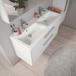 Lavabo double Duravit D-Code 24001200002 avec plage de perçage pour robinetterie, 2 vasques, trous pour robinetterie, blanc brillant, 1200 x 480 mm
