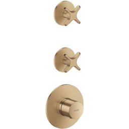 Module thermostatique hansgrohe AXOR One 48712140, installation encastrée, 2 sorties, avec poignée croisée, bronze brossé