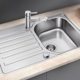 Blanco évier 519059 76,8 x 48,8 cm, Inox finition à la brosse, réversible, drain télécommande avec bouton rotatif
