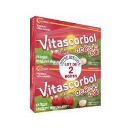 Vitascorbol Complément Alimentaire à Base de Vitamine c - Acérola - 100% Naturelle - Fatigue et Système Immunitaire - Programme 30 Jours - 30 Comprimés à Croquer - Lot de 2 - Lot 2 x 30 comprimés