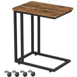 VASAGLE Table d'appoint mobile, Marron Rustique + Noir