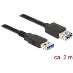Delock Câble USB USB 3.2 Gen1 USB-A mâle, USB-A femelle 2.00 m noir contacts dorés 85056