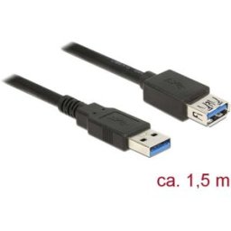 Delock Câble USB USB 3.2 Gen1 USB-A mâle, USB-A femelle 1.50 m noir contacts dorés 85055
