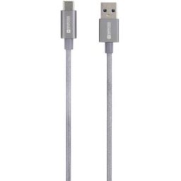 Skross Câble USB USB 3.2 Gen1 USB-A mâle 1.20 m gris sidéral rond, flexible, gaine textile SKCA0012A-C120CN