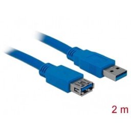 Delock Câble USB USB 3.2 Gen1 USB-A mâle, USB-A femelle 2.00 m bleu contacts dorés 82539