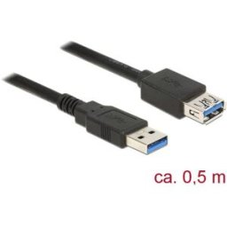 Delock Câble USB USB 3.2 Gen1 USB-A mâle, USB-A femelle 0.50 m noir contacts dorés 85053