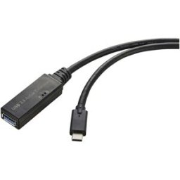 Renkforce Câble USB USB 3.2 Gen1 USB-C® mâle, USB-A femelle 5.00 m noir actif avec amplification du signal, avec fonction OTG RF-5231962