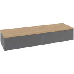 Villeroy und Boch Buffet Villeroy & Boch Antao L42101GK avec éclairage, 2 tiroirs, 1600 x 268 x 500 mm, façade texturée, laque anthracite mate / chêne miel