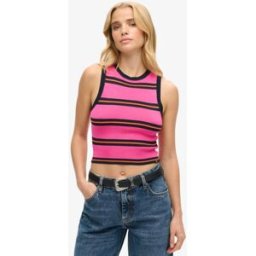 Superdry Dames Rayé Débardeur En Maille Fine, Rose, Noir et Orange, Taille: 38