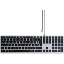 Satechi Slim W3 filaire Clavier allemand, QWERTZ anthracite touches multimédia, avec clavier numérique, éclairé