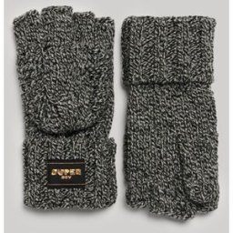 Superdry Femme Tricoté Torsadée Gants, Noir & Gris