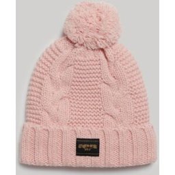 Superdry Femme Tricoté Torsade Bonnet En Maille, Rose & Noir