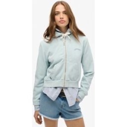 Superdry Femme Sweat à Capuche Zippé Court Essential Logo Bleu Clair Taille: 38