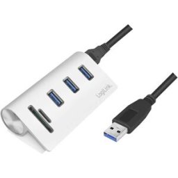 LogiLink CR0045 Hub USB 3 ports USB-A USB 3.0 5 GBit/s boîtier en aluminium, avec lecteur de carte SD intégré argent CR0045