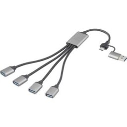 Renkforce RF-6861934 Hub USB 4 ports USB-A USB 3.0 5 GBit/s boîtier en aluminium gris RF-HUB-300