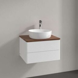 Villeroy und Boch Meuble vasque Villeroy & Boch Antao L18112MT avec éclairage, 2 tiroirs, 600 x 360 x 500 mm, façade texturée, laque blanche mate / noyer chaud