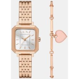 Giorgio Armani Exchange - Parure montre à trois aiguilles et bracelet en acier inoxydable - Or rose-Doré One Size