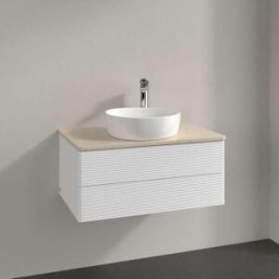 Villeroy und Boch Meuble vasque Villeroy & Boch Antao L19153MT avec éclairage, 2 tiroirs, 800 x 360 x 500 mm, façade texturée, laque blanche mate / Botticino