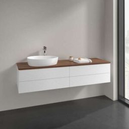 Villeroy und Boch Meuble vasque Villeroy & Boch Antao L26152MT avec éclairage, 4 tiroirs, 1600 x 360 x 500 mm, façade texturée, laque blanche mate / noyer chaud