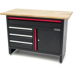Établi HBM de 120 cm avec 4 tiroirs, 1 porte et un plateau en bois - noir