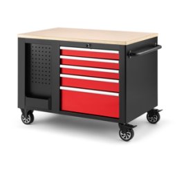 Établi mobile HBM avec plateau en bois et 10 tiroirs, rouge noir