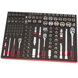 AOK Jeu de douilles professionnelles 130 pièces 1/4, 3/8, 1/2 inch avec insert en mousse