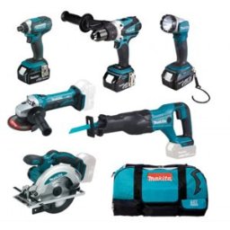 Makita DLX6046 Set sans fil DGA452Z + DHP458Z + DJR186Z + DML802 + DSS610Z + DTD152Z + 195