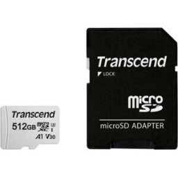Transcend Premium 300S Carte microSDXC 512 GB Class 10, UHS-I, UHS-Class 3, v30 Video Speed Class, A1 Application Performance Class avec adaptateur SD