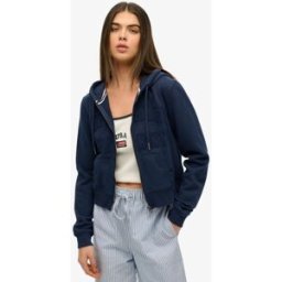 Superdry Femme Sweat à Capuche Court Zippé ton sur ton Athletic Essentials Bleu Marine Taille: 44