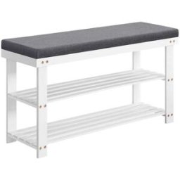 SONGMICS Banc de rangement à chaussures en bambou 2 étagères blanc gris