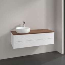 Villeroy und Boch Meuble vasque Villeroy & Boch Antao L22152MT avec éclairage, 2 tiroirs, 1200 x 360 x 500 mm, façade texturée, laque blanche mate / noyer chaud