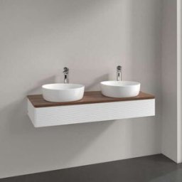 Villeroy und Boch Meuble vasque Villeroy & Boch Antao L13112MT avec éclairage, 1 tiroir, 1200 x 190 x 500 mm, façade texturée, laque blanche mate / noyer chaud