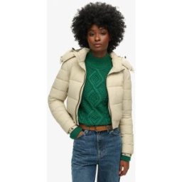Superdry Femme Veste Courte à Capuche Fuji Beige Taille: 36