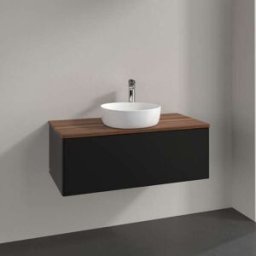 Villeroy und Boch Meuble vasque Villeroy & Boch Antao L31052PD avec éclairage, 1 tiroir, 1000 x 360 x 500 mm, façade lisse, laque noire mate / noyer chaud