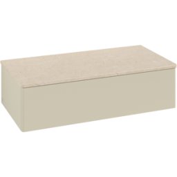 Villeroy und Boch Meuble vasque Villeroy & Boch Antao L40003HJ avec éclairage, 1 tiroir, 1000 x 268 x 500 mm, façade lisse, laque mate Gris Soie / Botticino