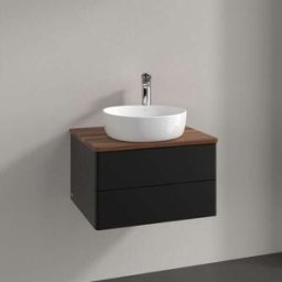 Villeroy und Boch Meuble vasque Villeroy & Boch Antao L18052PD avec éclairage, 2 tiroirs, 600 x 360 x 500 mm, façade lisse, laque noire mate / noyer chaud