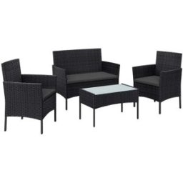 SONGMICS Salon de jardin extérieur 4 pièces, Noir + Gris