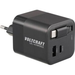 VOLTCRAFT UC-45W002 Chargeur USB 45 W 1x USB-A, 2x USB-C® Power Delivery noir intérieure GaN, USB Power Delivery (USB-PD), chargeur rapide