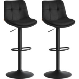 VASAGLE Tabourets de bar design avec siège pivotant à hauteur réglable, Noir D'encre / 2 / Velours